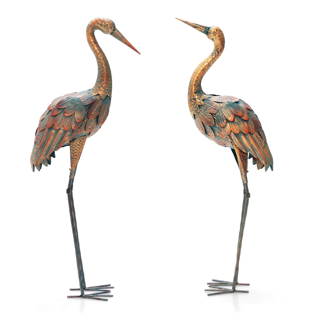 Costway 2-Piece Metal Crane/Flamingo Garden Statue Sculpture Set Outdoor Yard Lawn Decoration